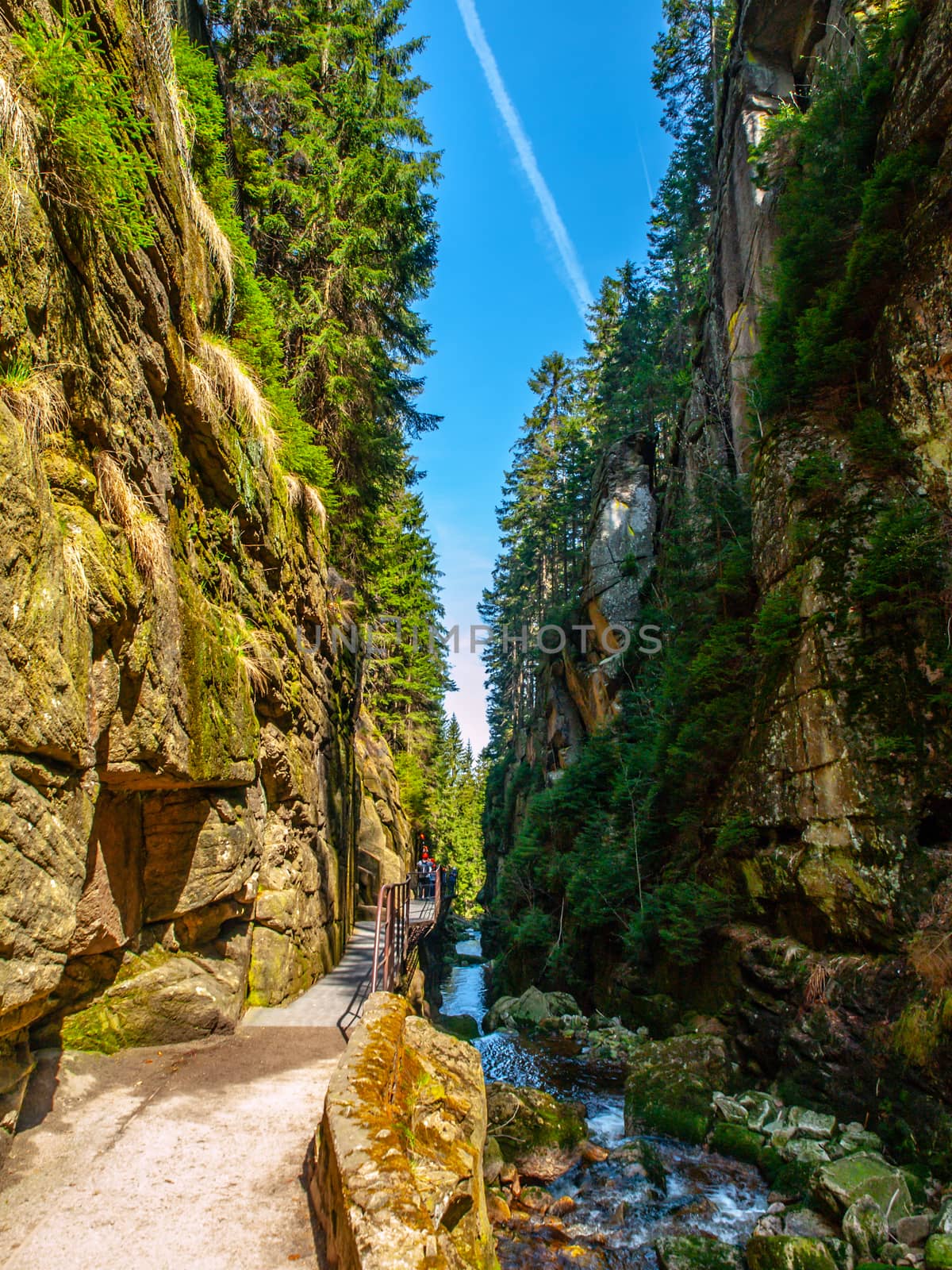 Narrow gorge under Kamienczyk waterfall in Giant Mountains, Poland.