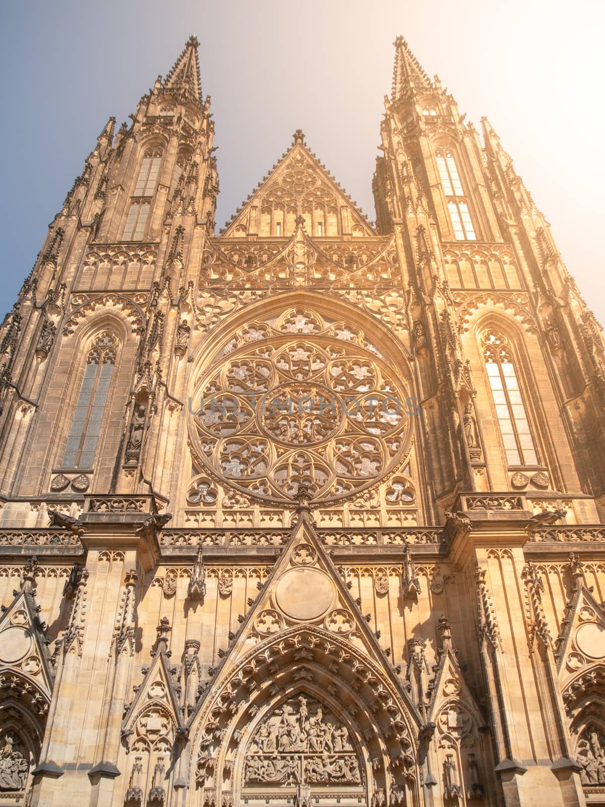 Front view of St. Vitus cathedral in Prague Castle, Prague, Czech Republic.