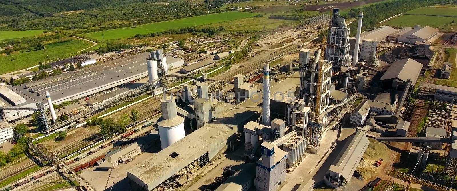 Panorama of the cement plant. Large cement plant. The production of cement on an industrial scale in the factory.