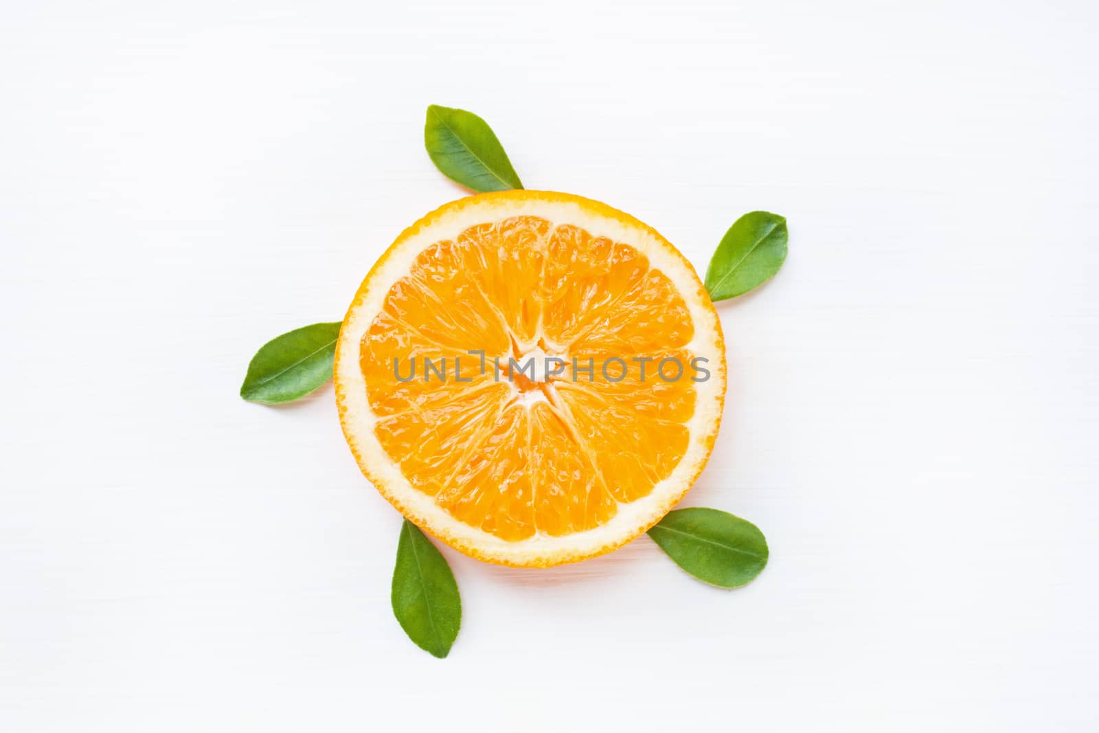 Slice of fresh orange  citrus fruit isolated on white background.