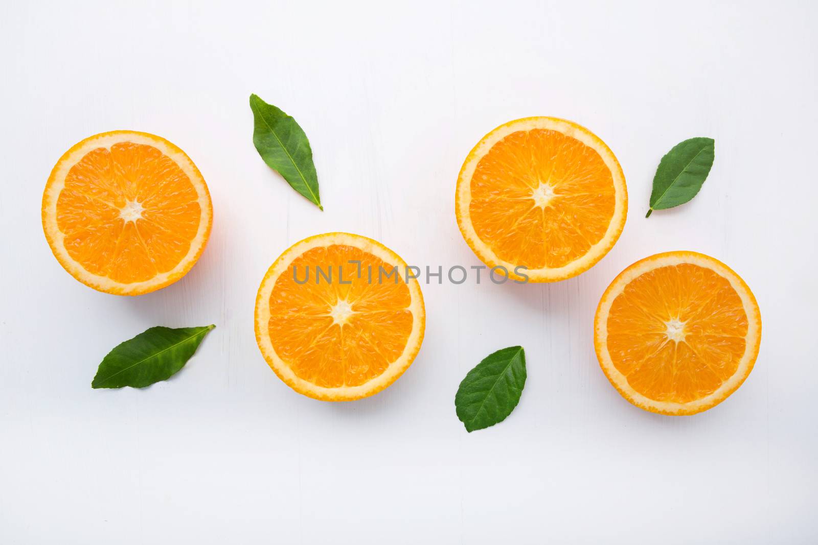 Fresh orange citrus fruit on white background. Top view