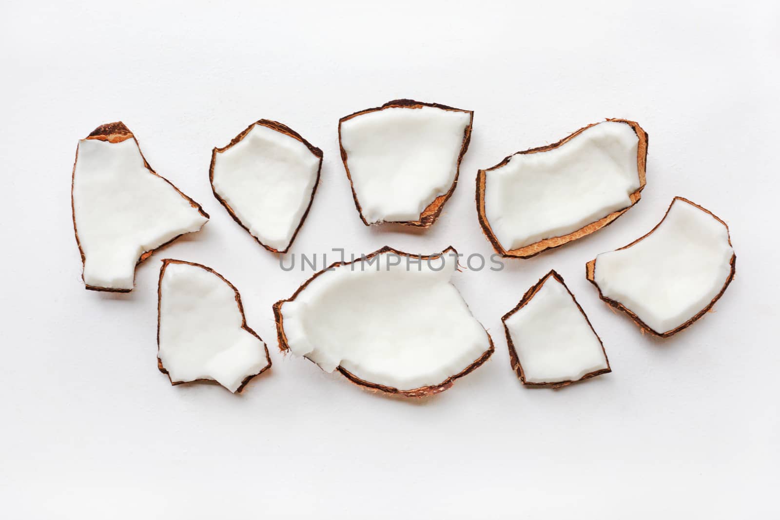 Coconuts isolated on the white background. top view