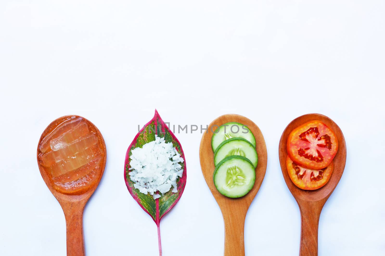 Natural ingredients for homemade skin care on white background. Copy space