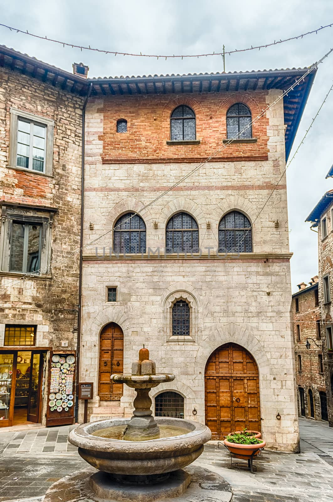 View of Palazzo del Bargello, medieval building in Gubbio, Italy by marcorubino