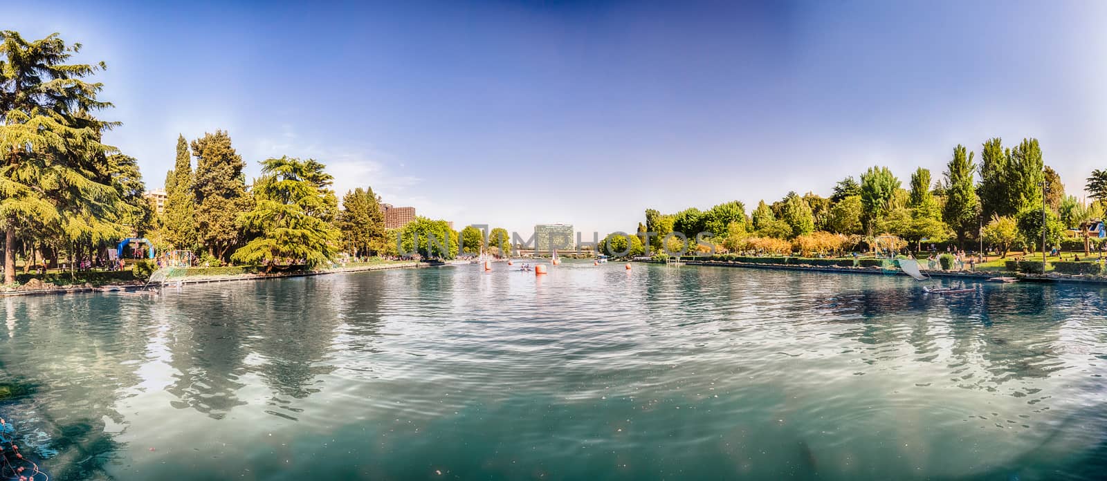 Panoramic view over the lake of EUR in Rome, Italy by marcorubino