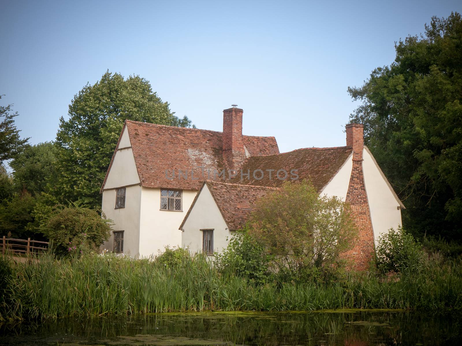 vintage impression of willy lotts' cottage on a summer's day in constable country; Suffolk; England; UK