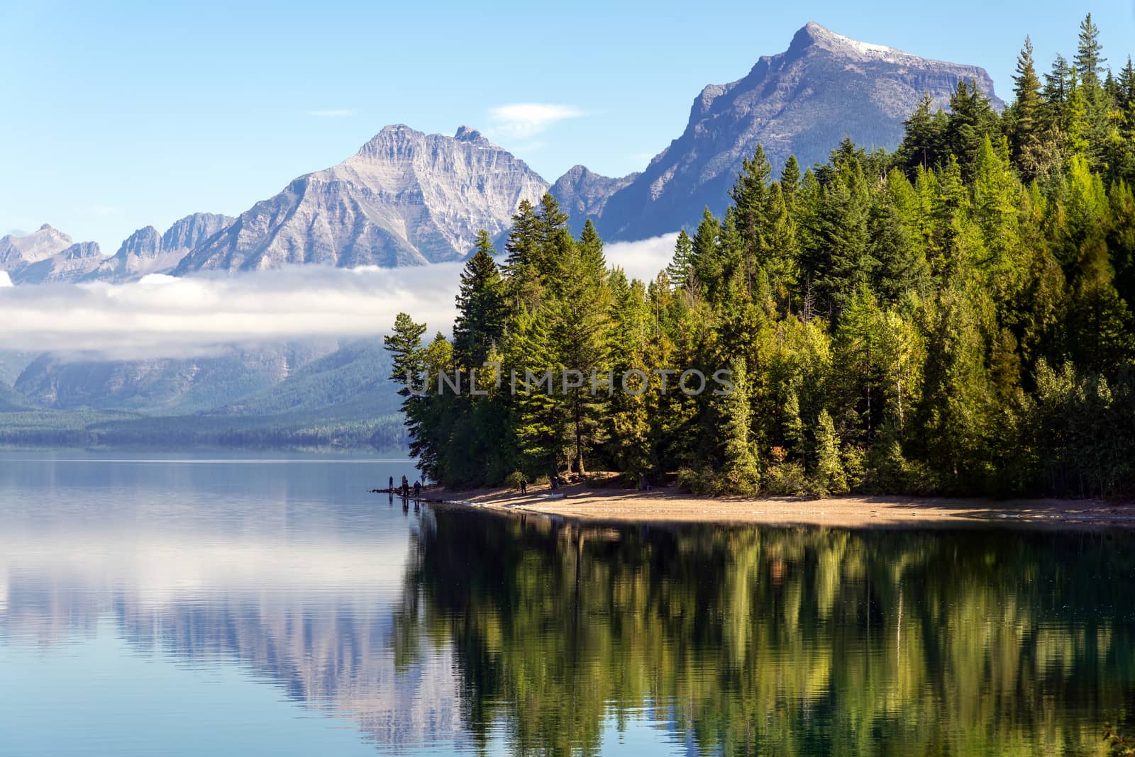 LAKE MCDONALD, MONTANA/USA - SEPTEMBER 20 : View of Lake McDonald in Montana on September 20, 2013. Unidentified people.