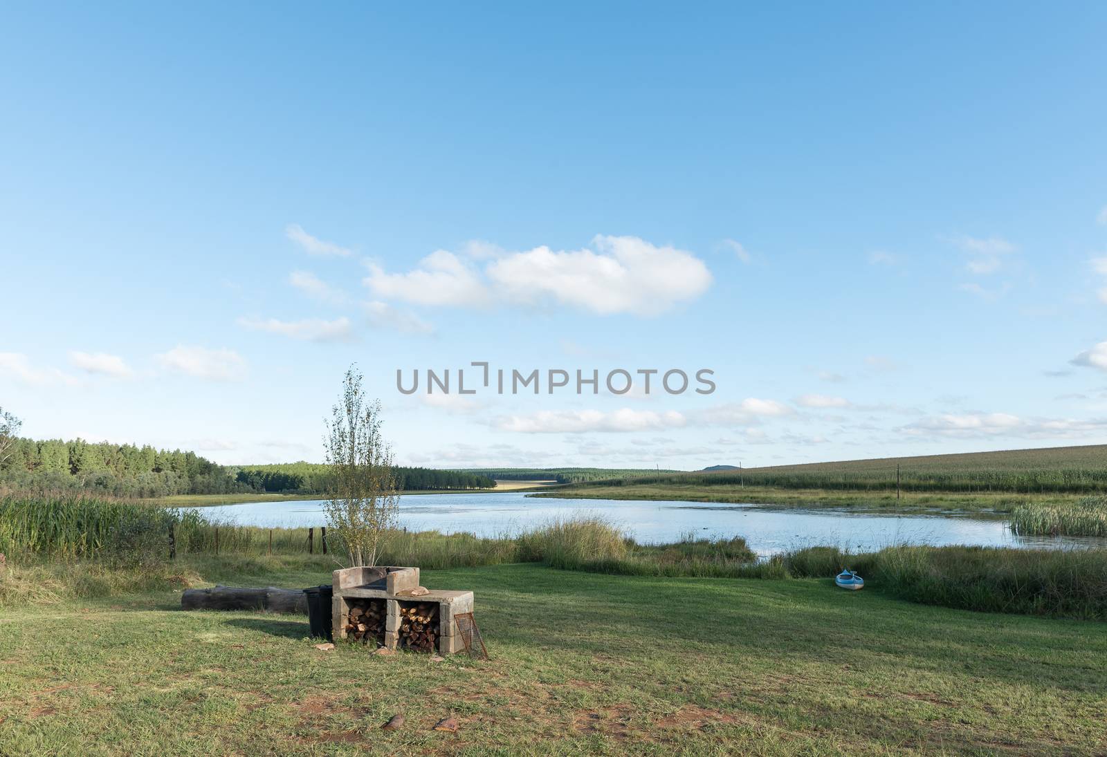 A barbeque area at the dam at Tortoni near Maclear in the Eastern Cape Province. A canoe is visible