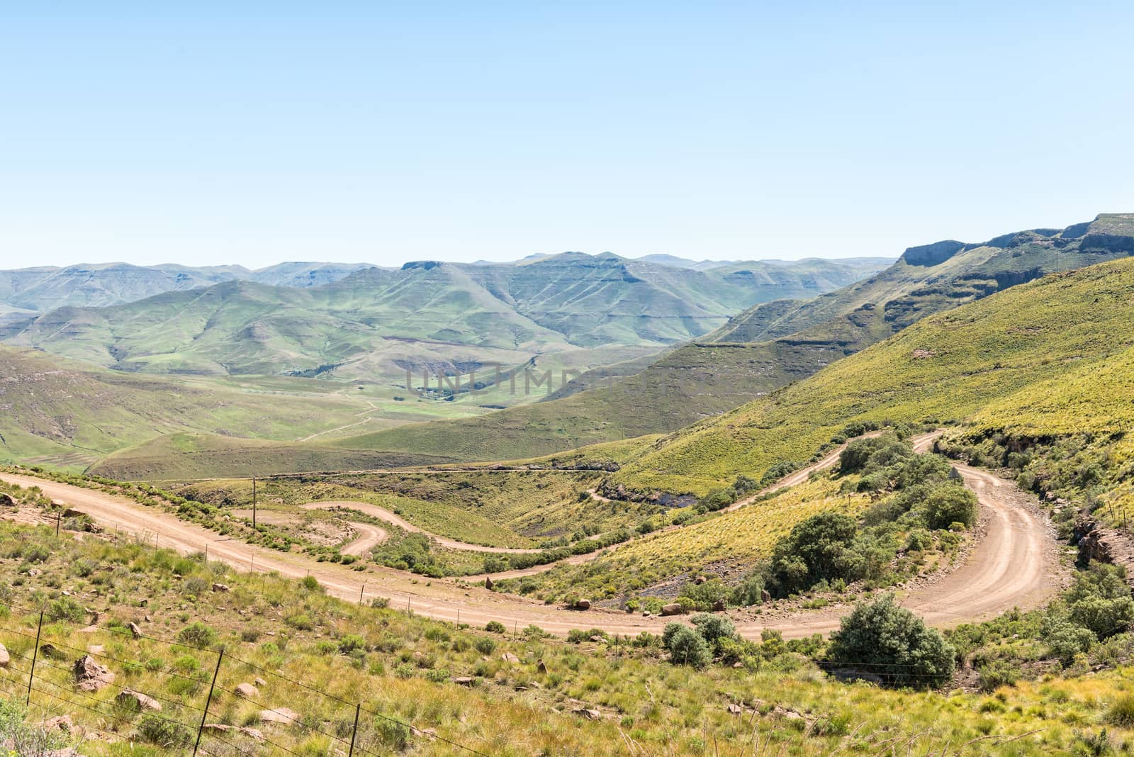 An aerial view of hairpin bends in the Naudes Nek Pass in the Eastern Cape Province of South Africa