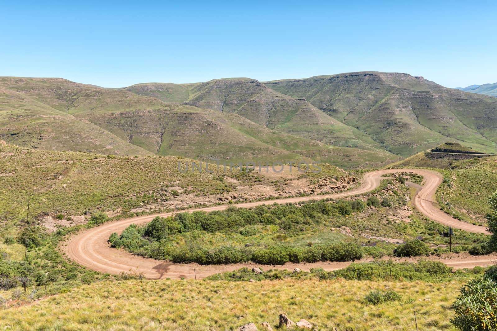 A view of hairpin bends in the Naudes Nek Pass in the Eastern Cape Province of South Africa