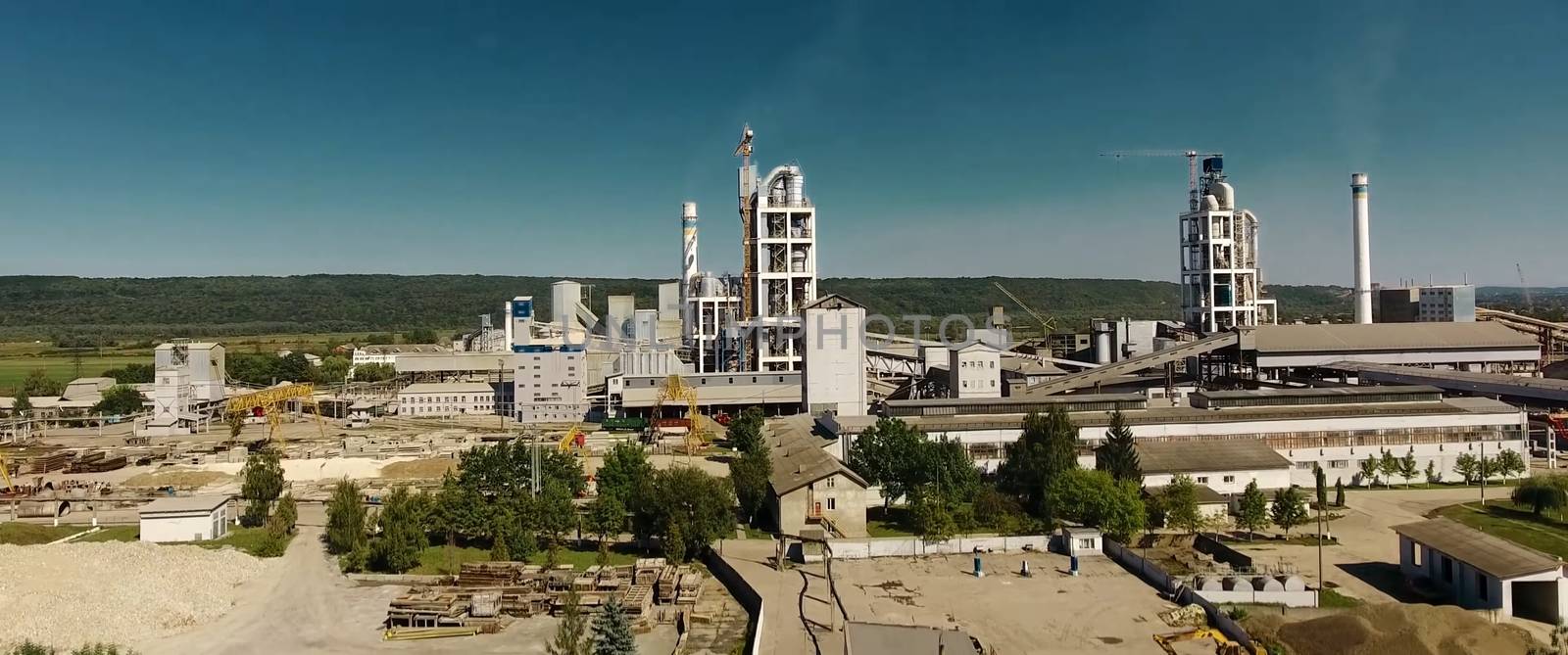 Panorama of the cement plant. Large cement plant. The production of cement on an industrial scale in the factory.