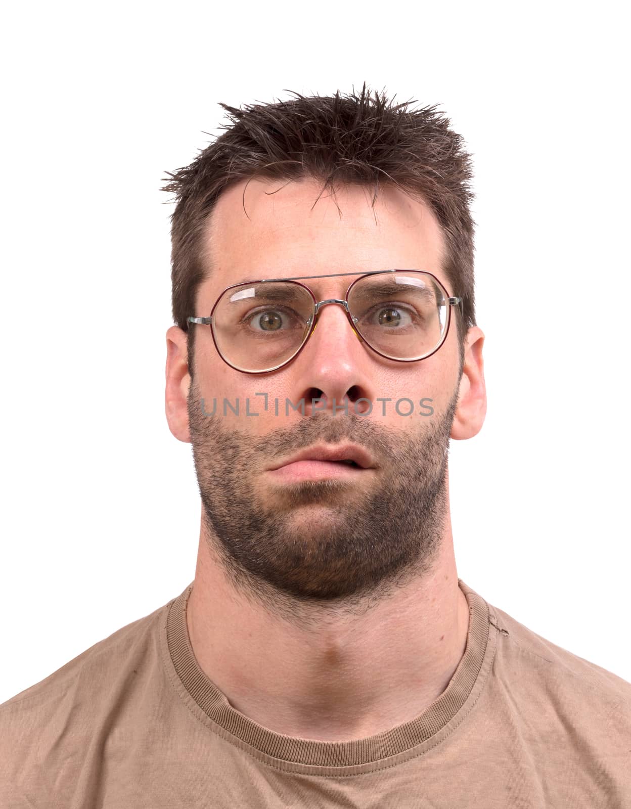 Goofy man with vintage glasses - Isolated on white