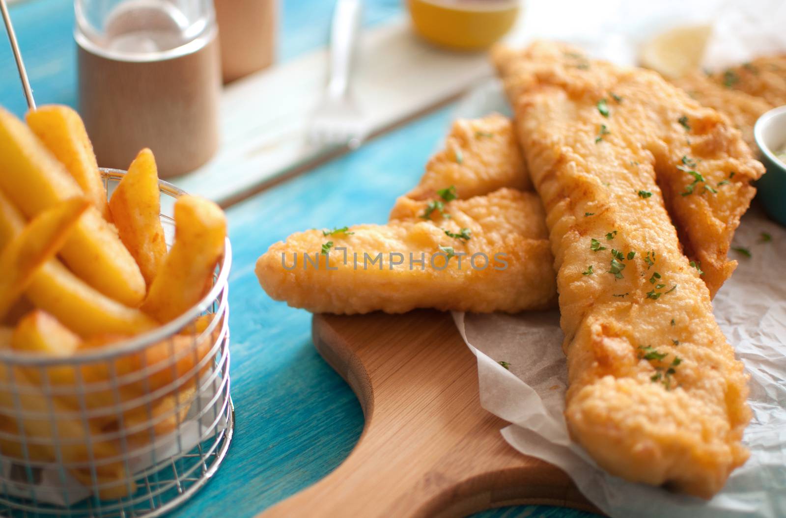 Traditional battered fried fish with chips