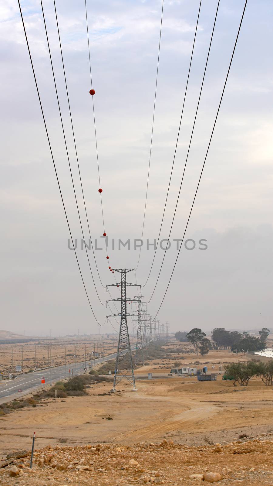 industrial landscape, electric poles in the desert