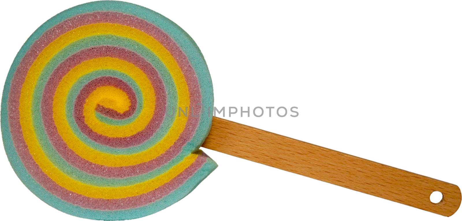 Colorful Lollipop/ Cake Sponge with Wooden Stick/ Handle -Mixed Pastel Colors - Foam Texture. Isolated.