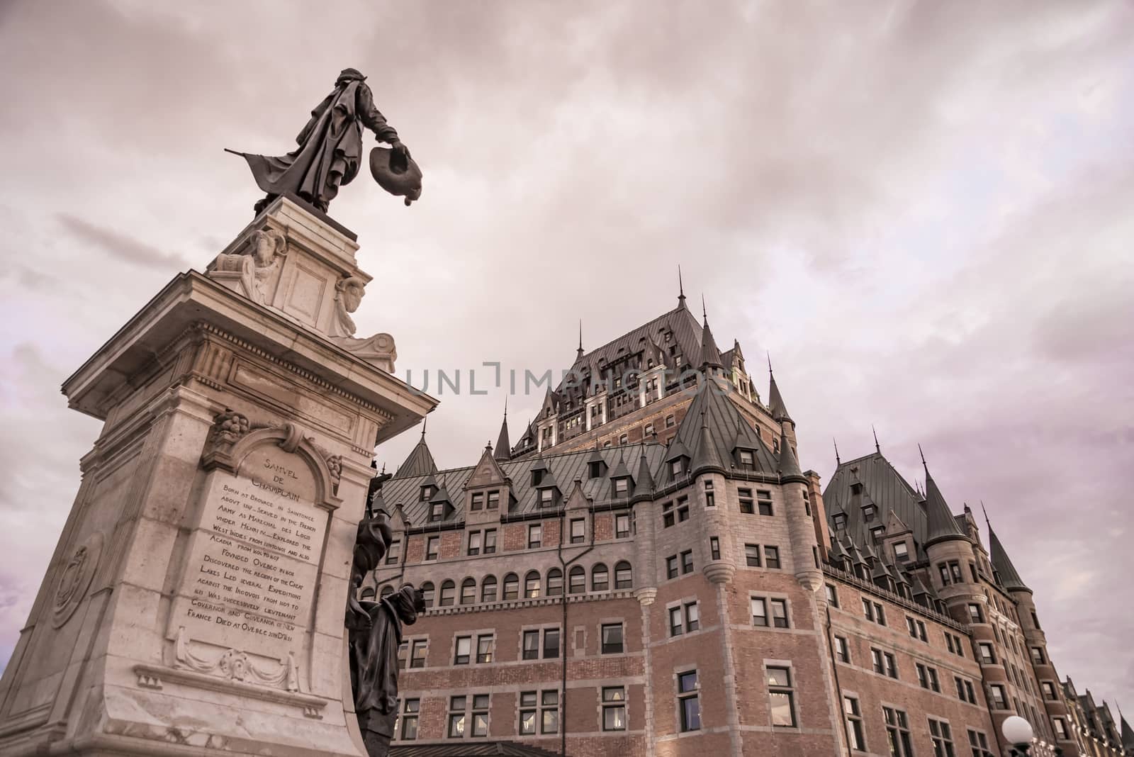 Chateau Frontenac at dusk in Quebec City in Canada