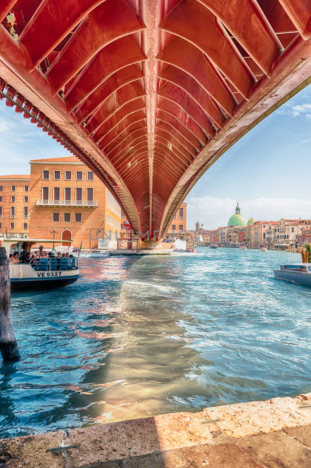 Underneath the Constitution Bridge in Venice, Italy by marcorubino