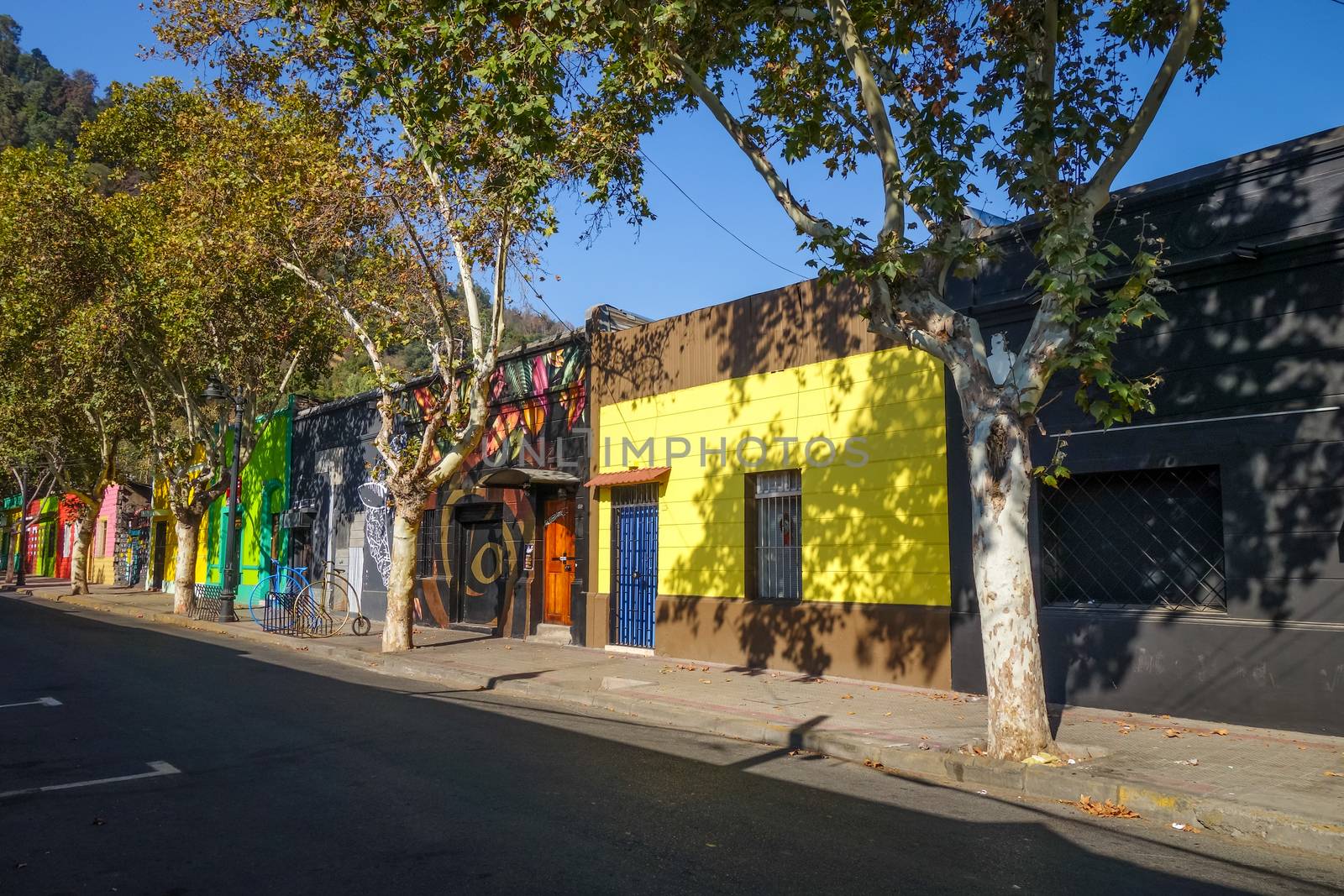 Colorful houses in Santiago city street, Chile