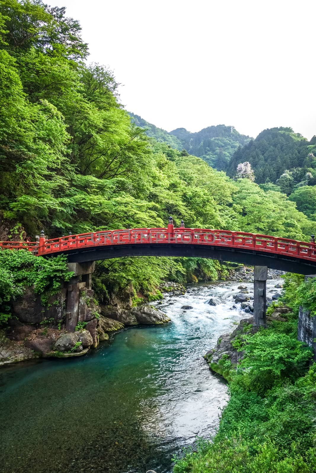 Futarasan jinja. Red wooden Shinkyo bridge, Nikko, Japan