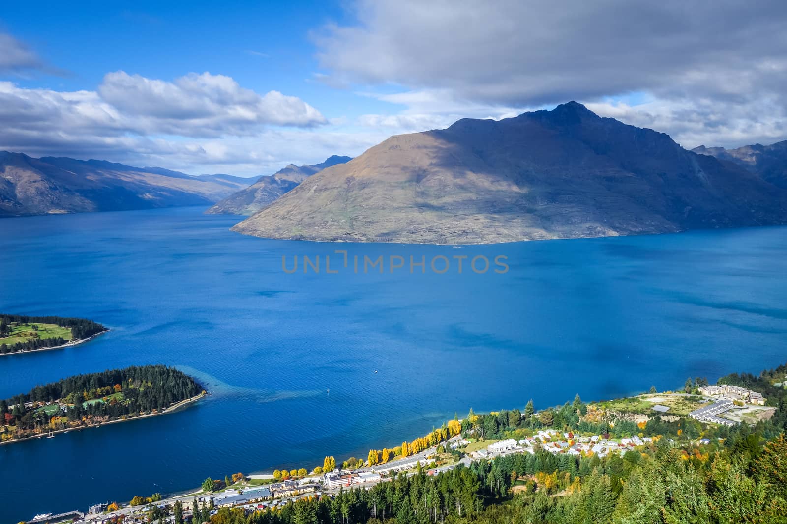 Lake Wakatipu and Queenstown aerial view, New Zealand