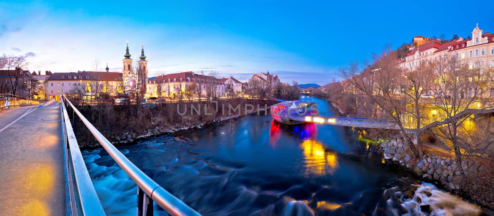 City of Graz Mur river and island evening view by xbrchx