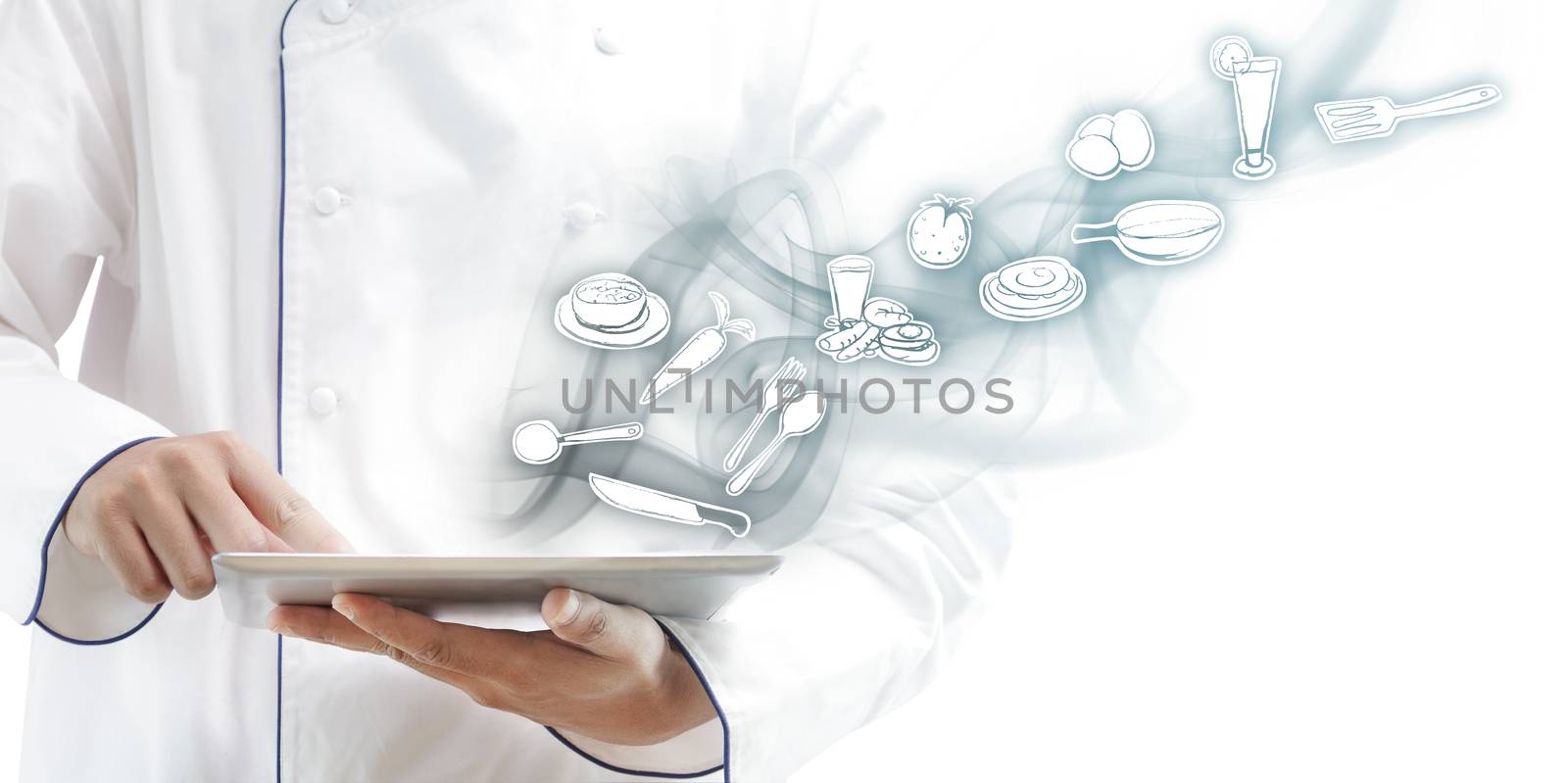 Chef using digital tablet