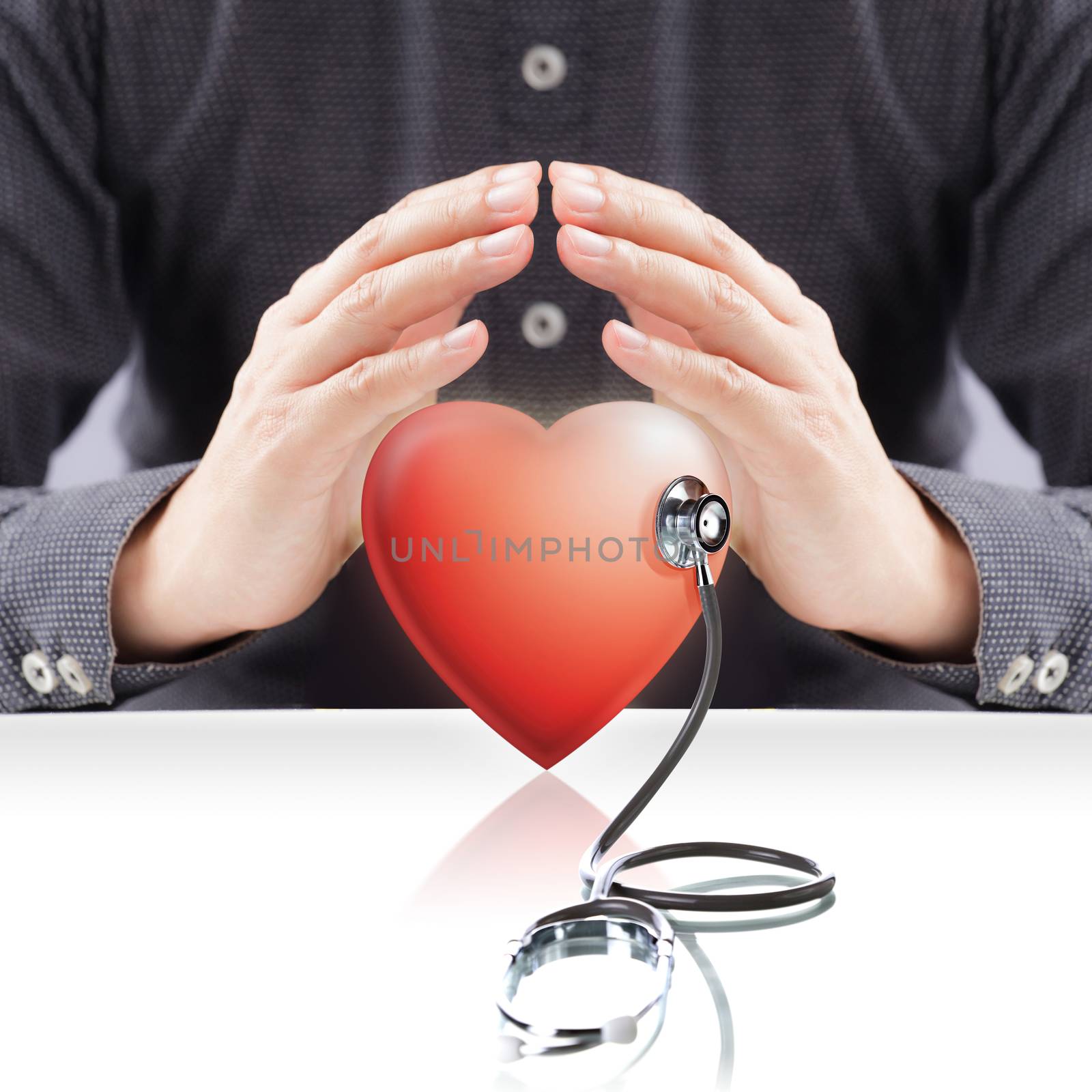 Red Heart in Hands with Stethoscope