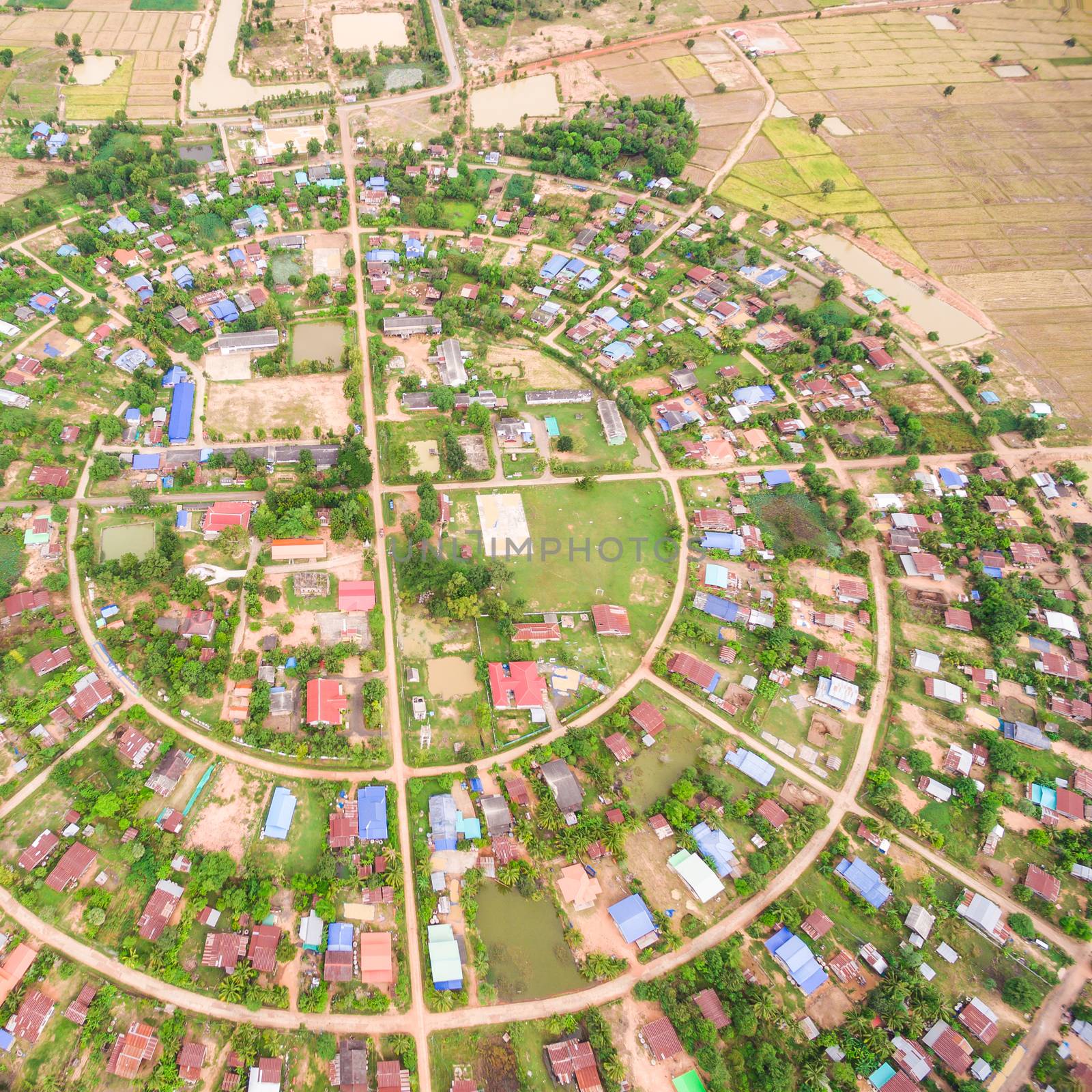 Aerial view of the village in a circle