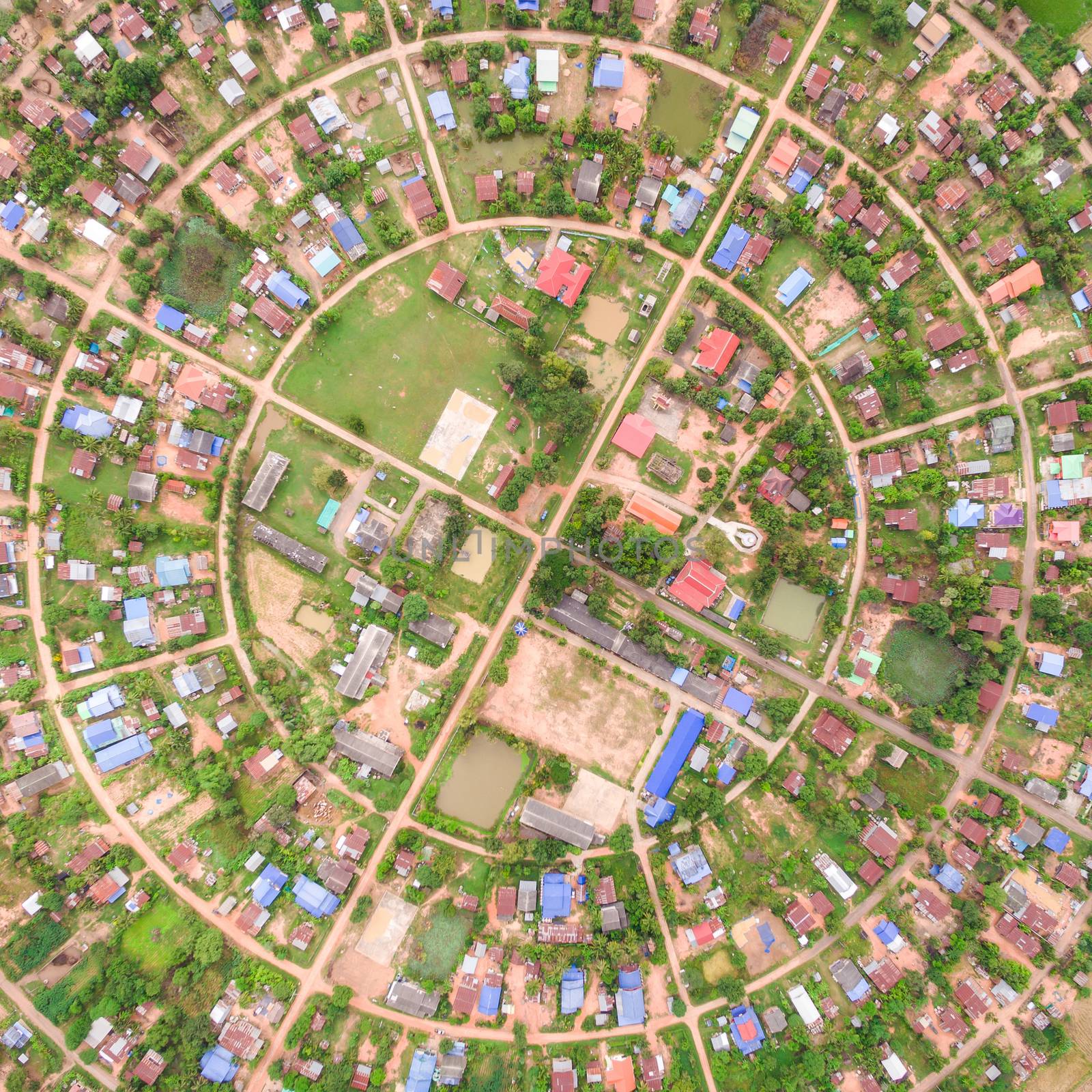 Aerial view of the village in a circle