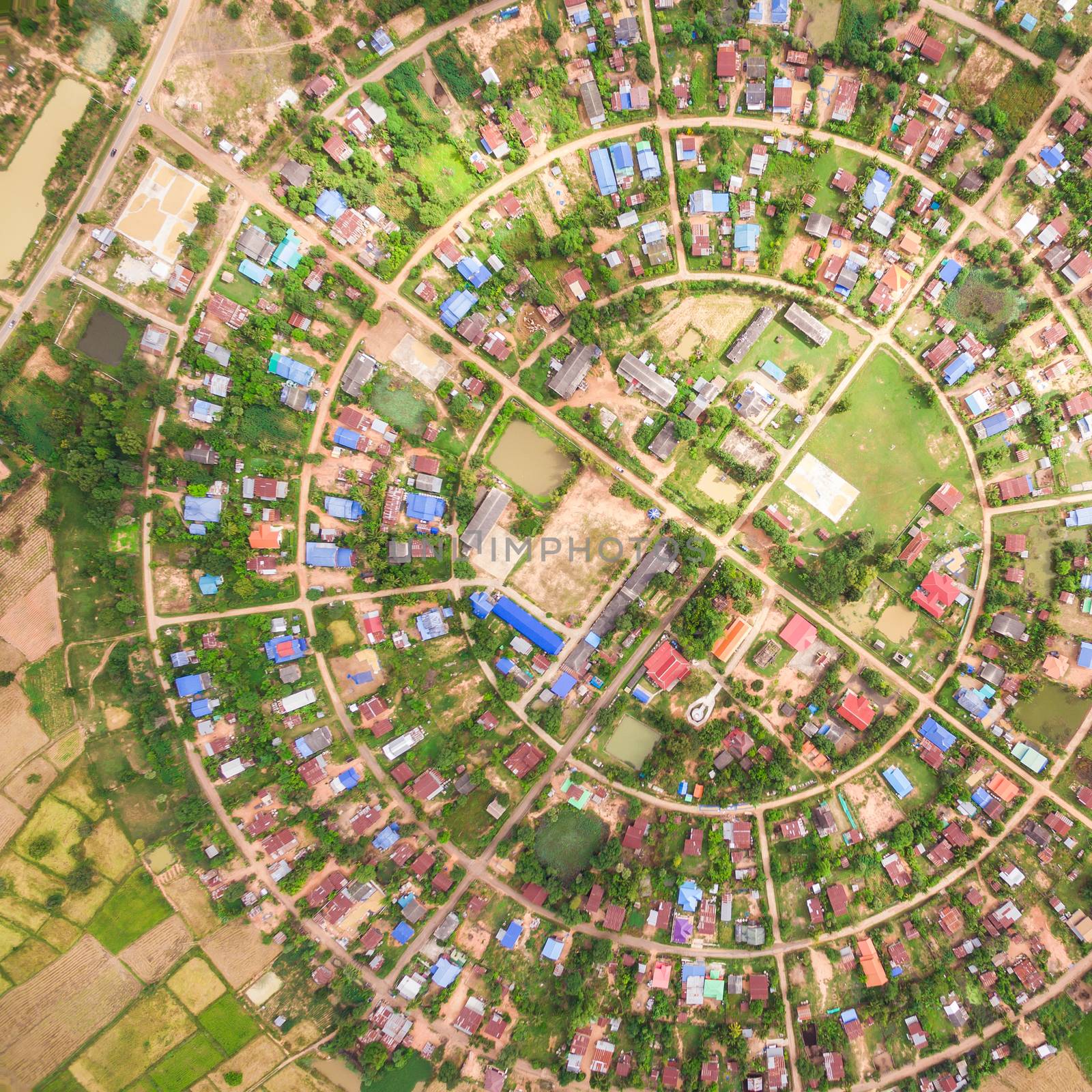 Aerial view of the village in a circle