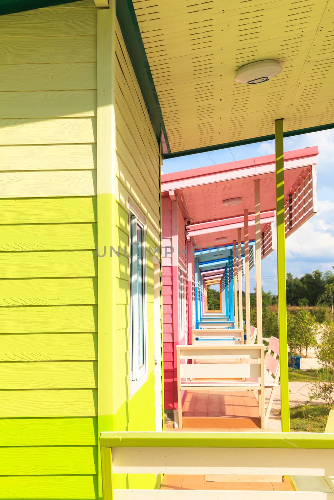 Multi-Colored small house on the countryside