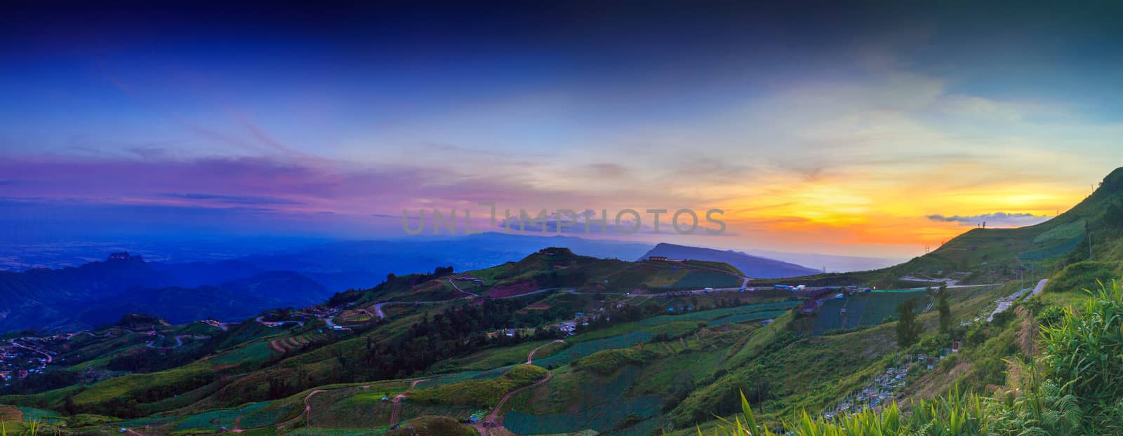 Panorama of beautiful mountains at twilight