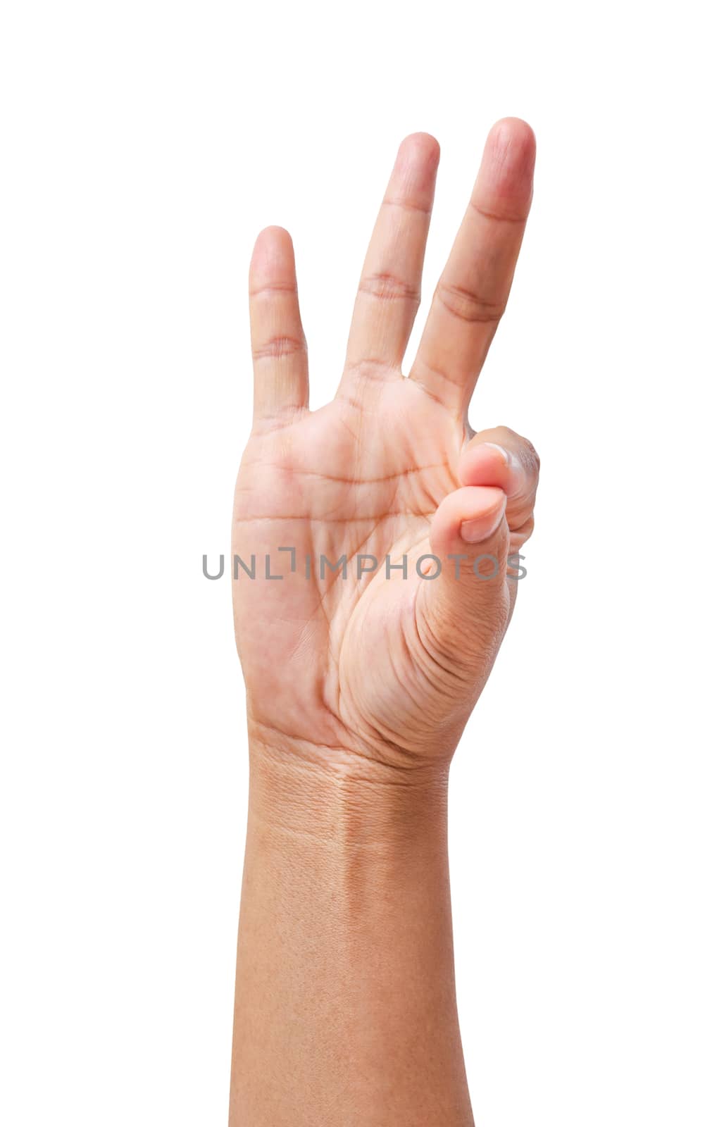 Isolated hand holding object on white background, save clipping path.