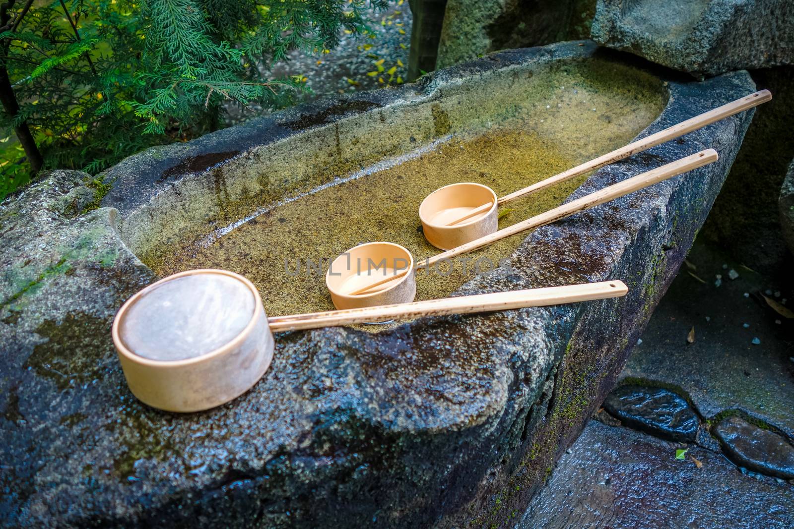 Purification fountain at a Shrine, Arashiyama, Kyoto, Japan by daboost