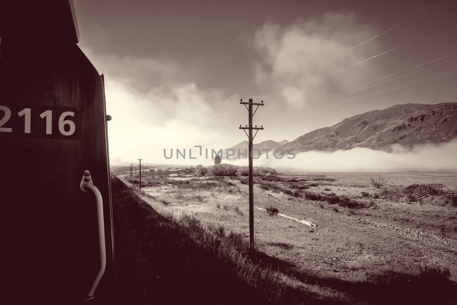 Train in Mountain fields landscape, New Zealand by daboost