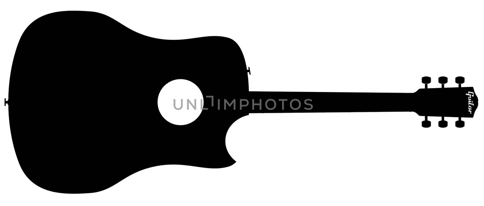 A typical acoustic guitar silhouette isolated over a white background.