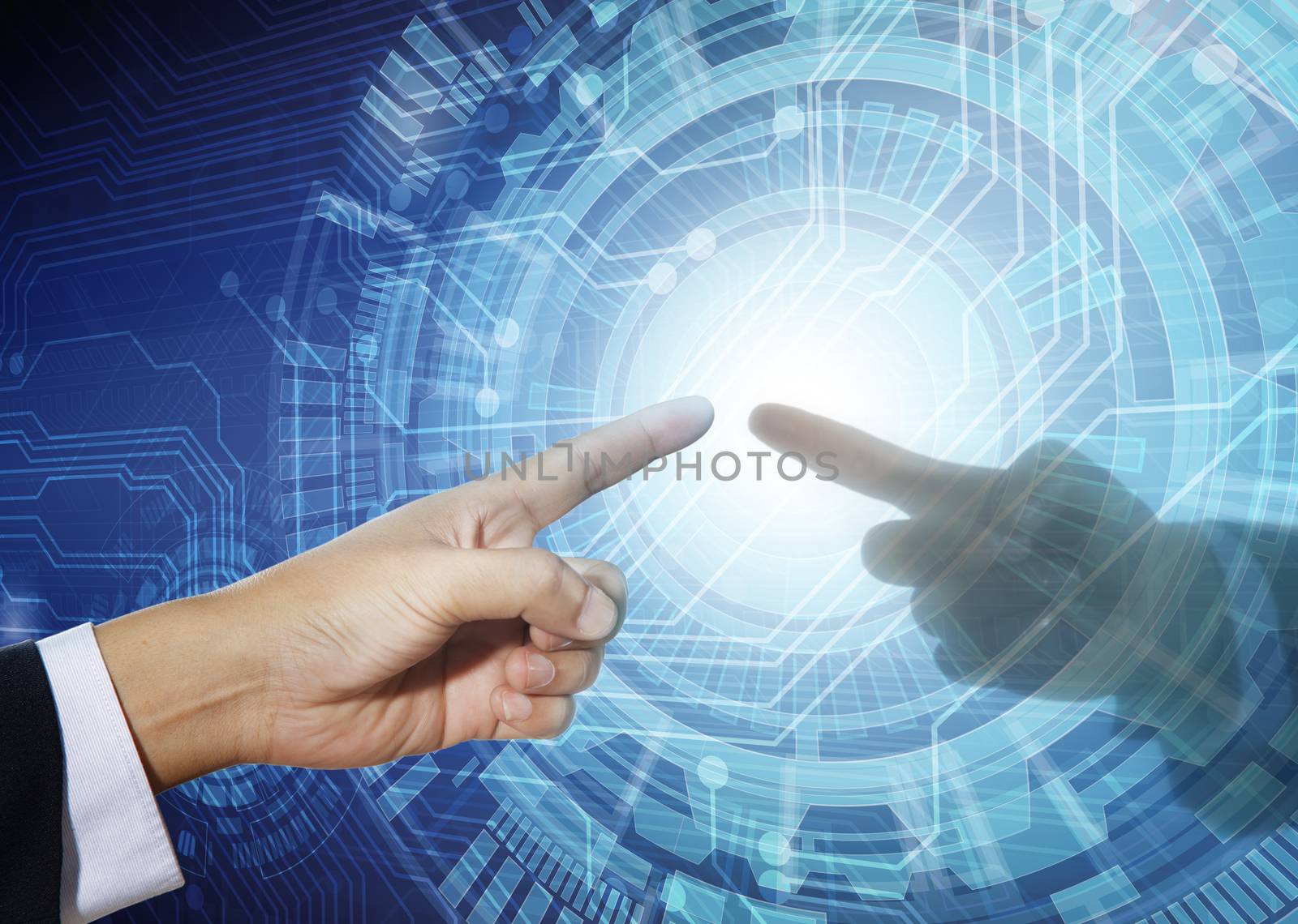 Businessman hand on Technology Abstract Backgrounds