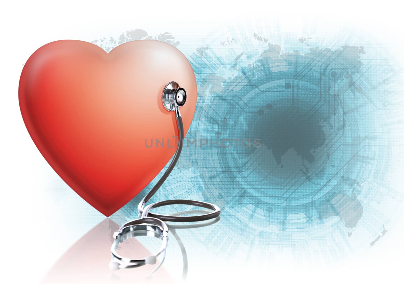 Red Heart and a stethoscope with Technology Abstract Backgrounds