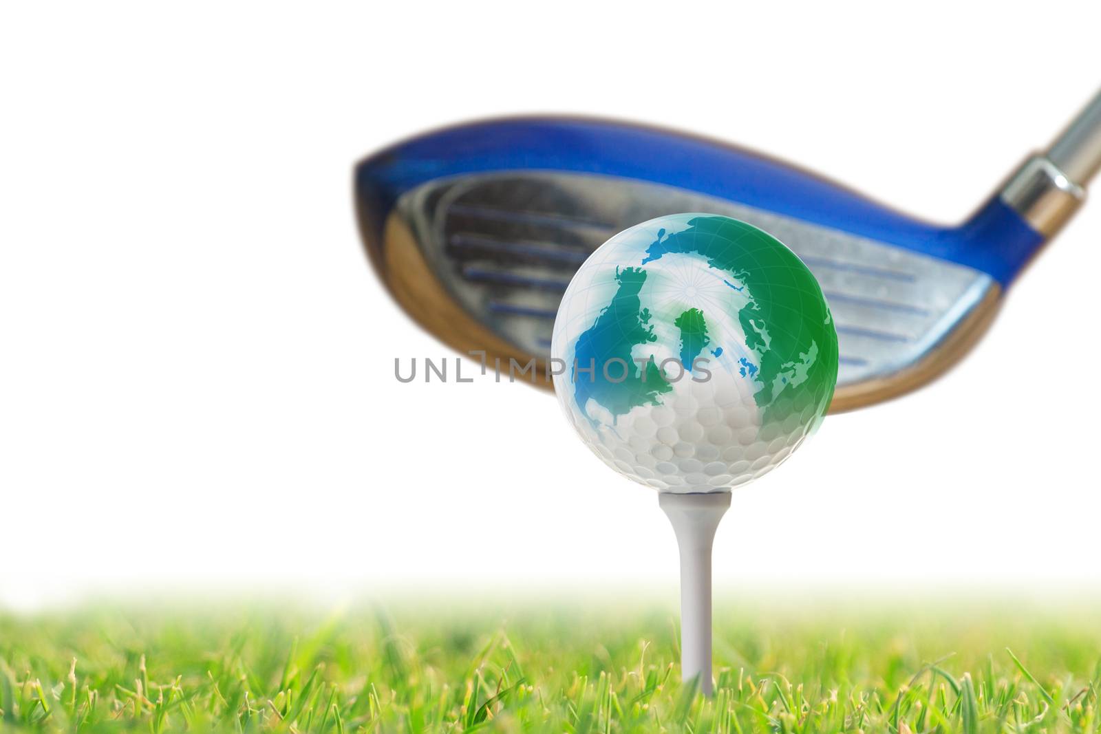 World golf ball on tee in golf course