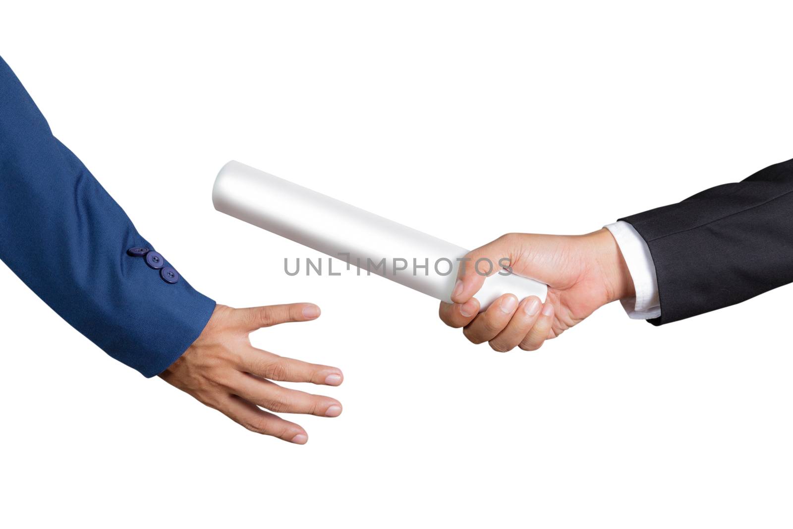 Cropped hand of businessman passing relay baton to colleague, the concept of teamwork for business success