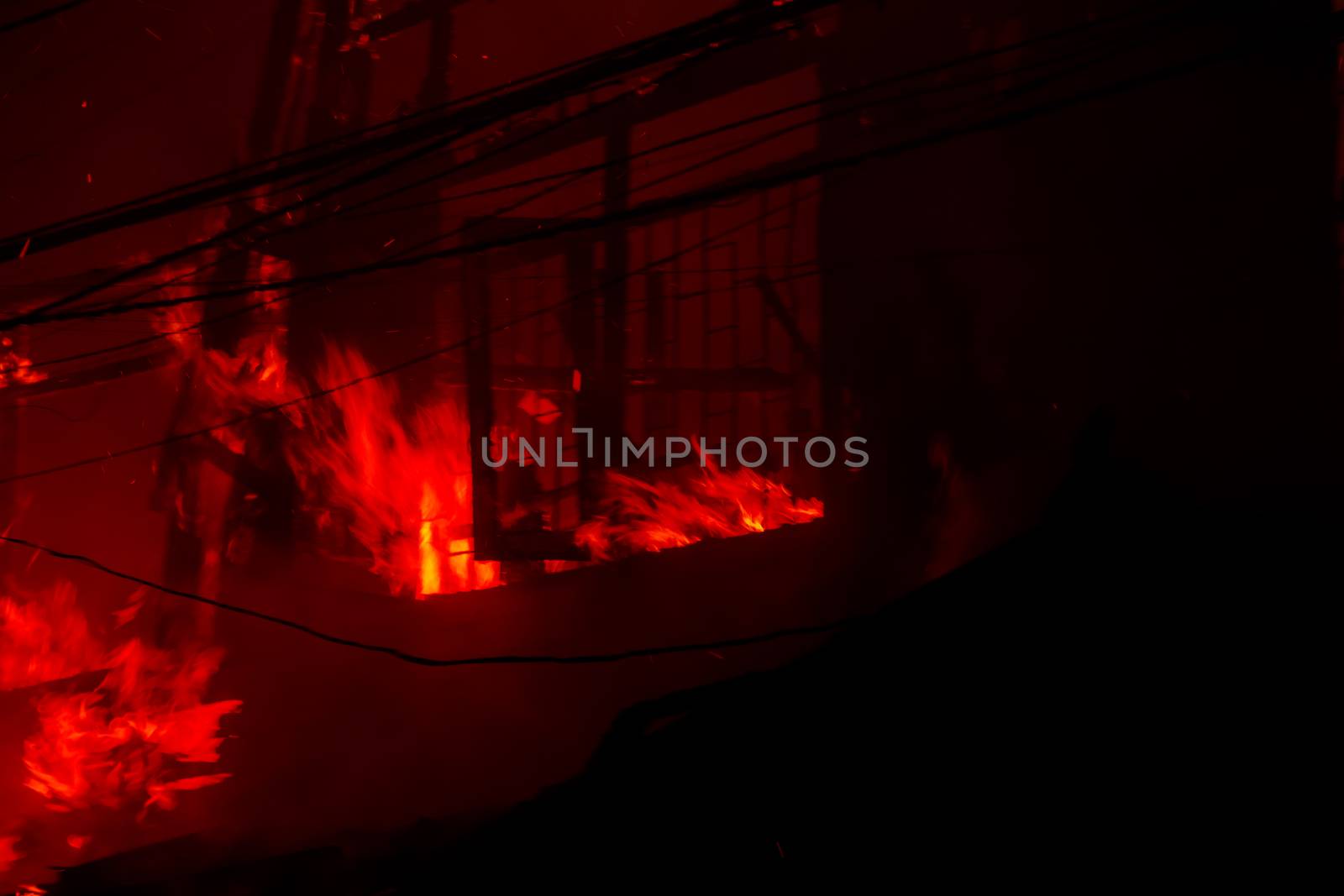 The silhouette of Burning house, House on fire