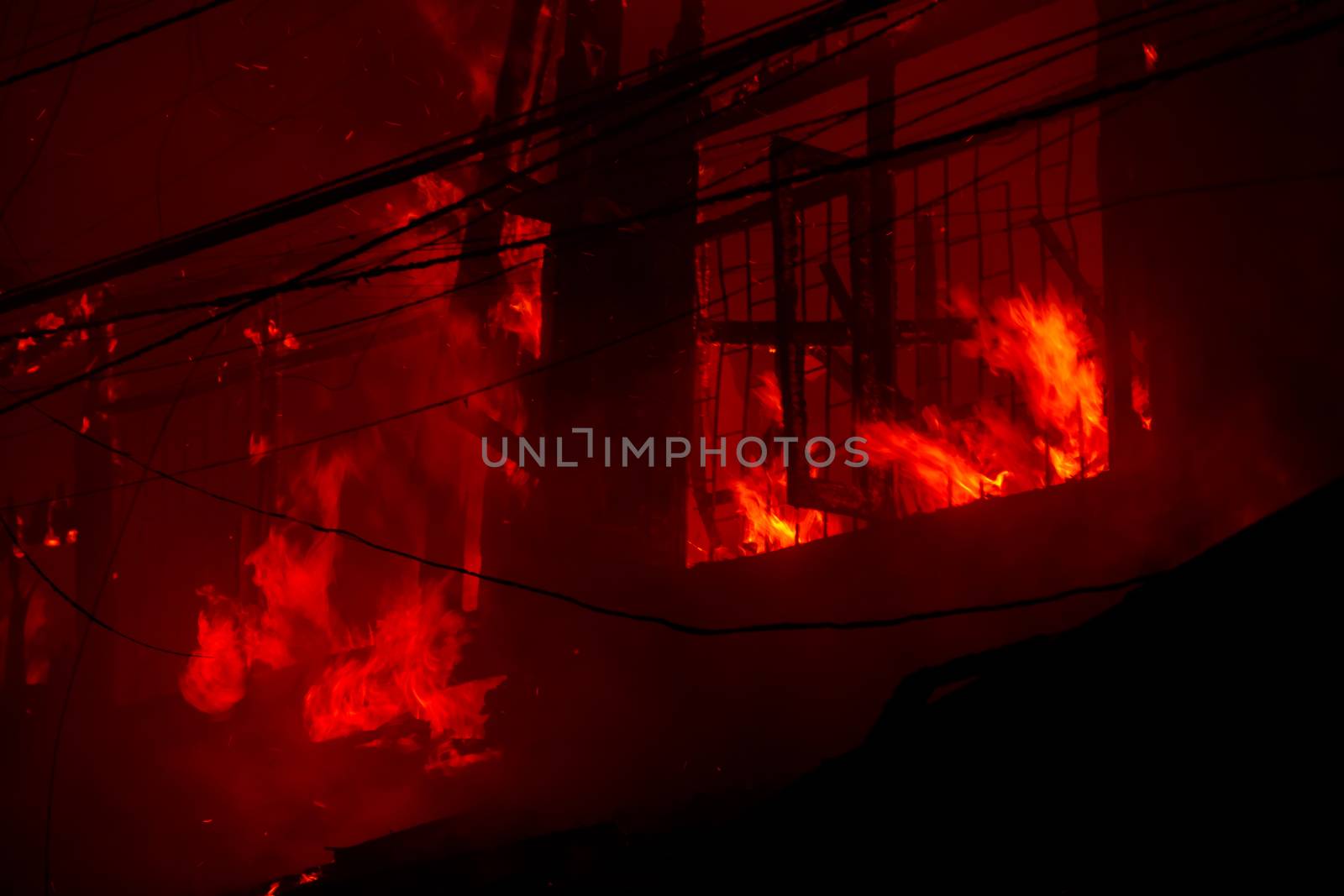 The silhouette of Burning house, House on fire