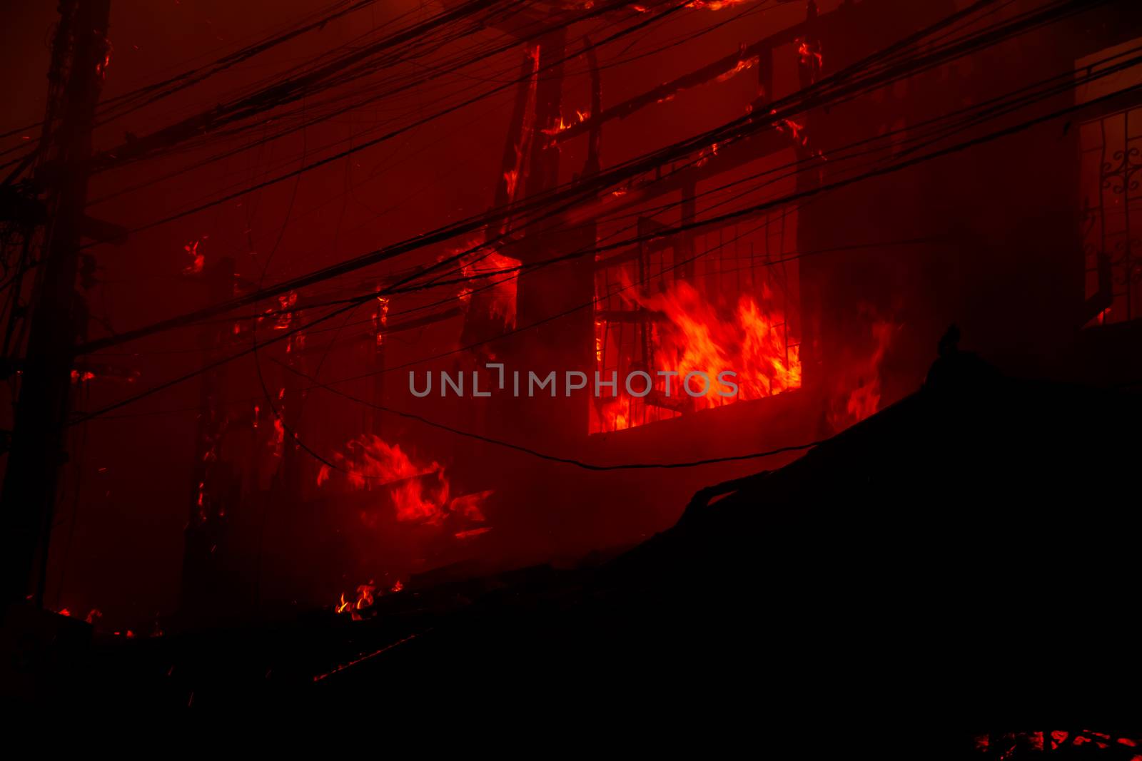 The silhouette of Burning house, House on fire