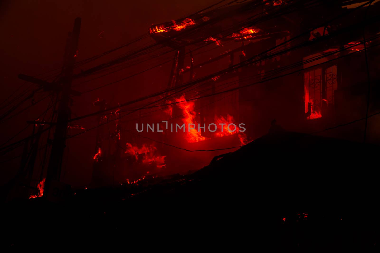 The silhouette of Burning house, House on fire