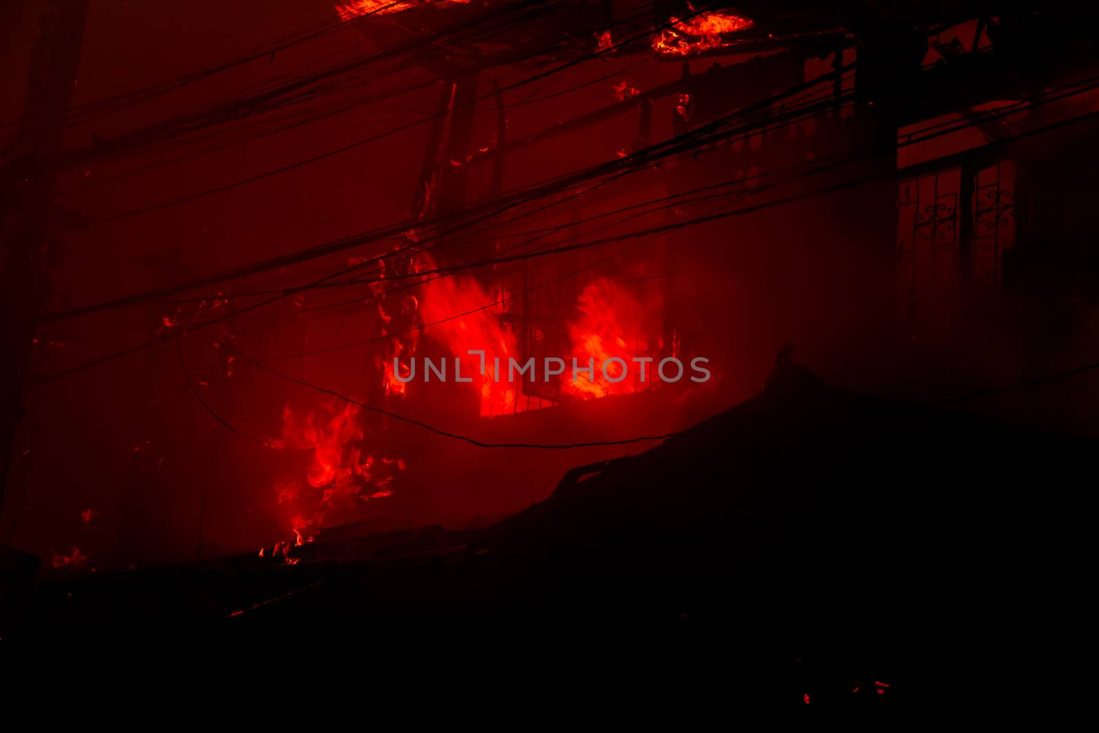 The silhouette of Burning house, House on fire