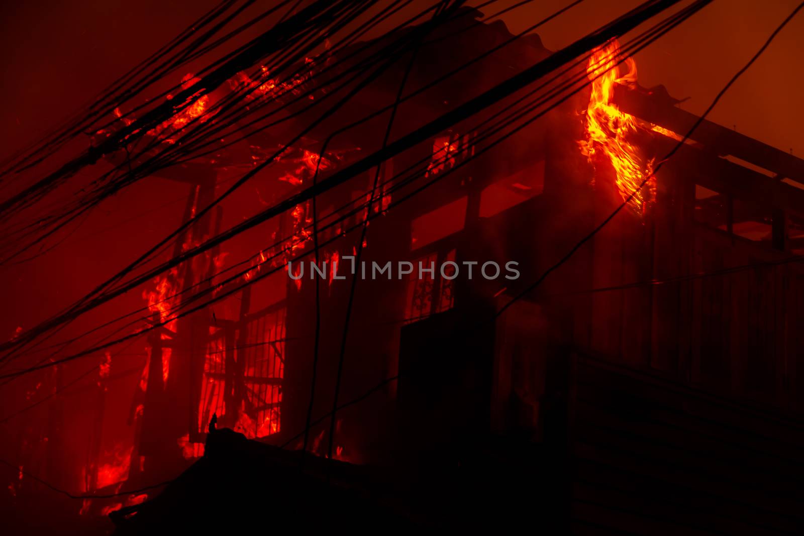 The silhouette of Burning house, House on fire