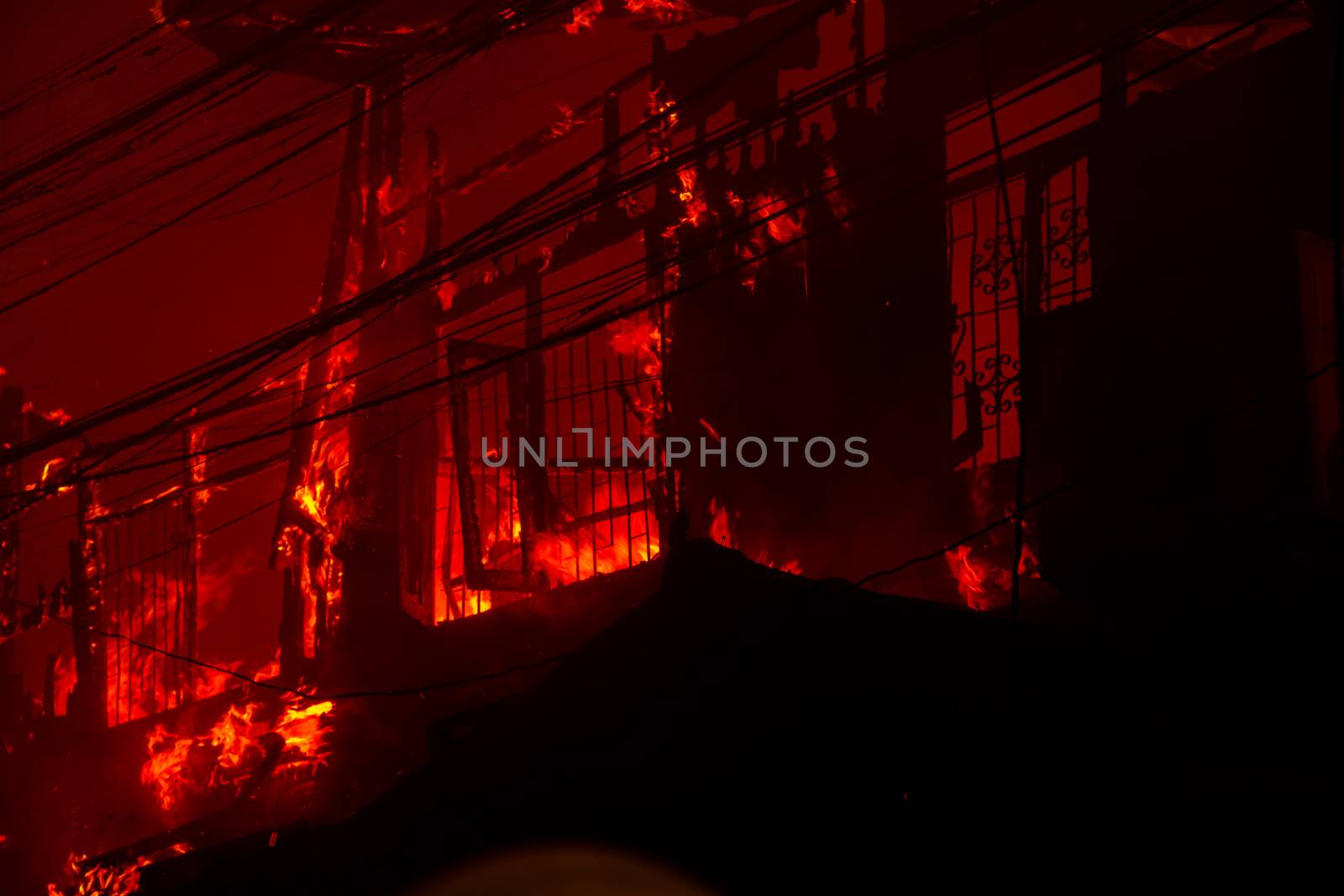 The silhouette of Burning house, House on fire