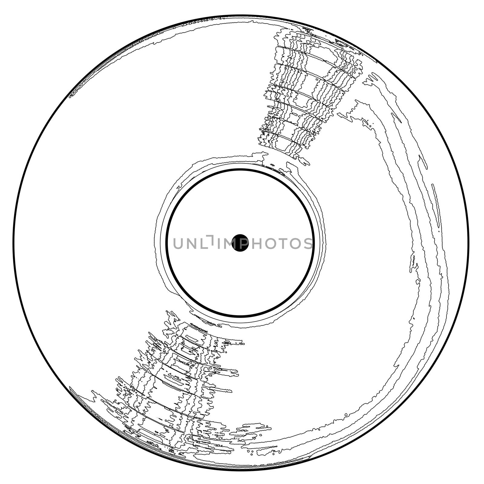 A LP vinyl record sketch with a blank label over a white background.