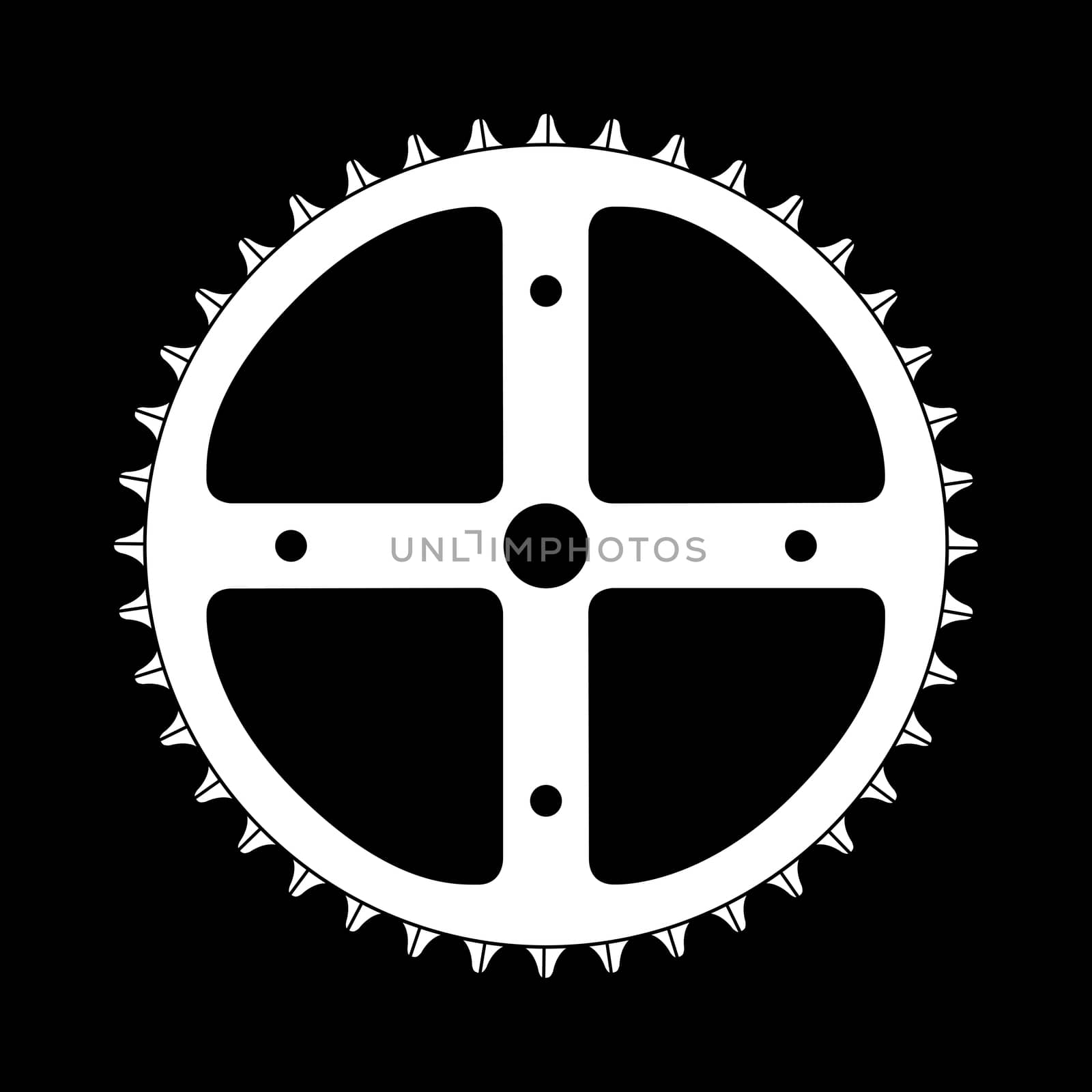 The front gearing cog of a bicycle On A black background