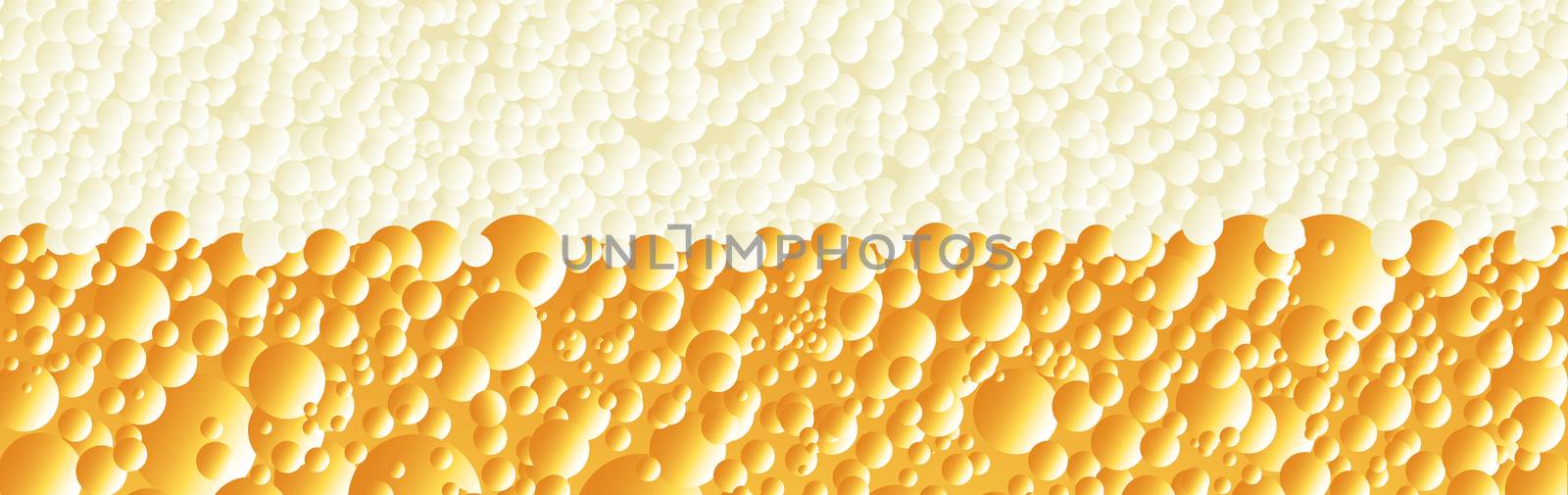 Bubbles and froth on a fizzy drink as a wide banner